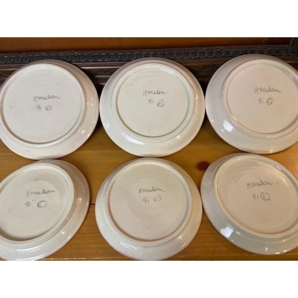 Helaine Melvin California Pottery Vintage Memphis Milano Style 1991 Plate Set 6